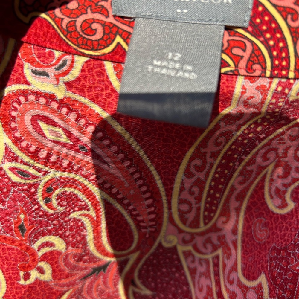 Red Paisley Blouse with Gold Accents